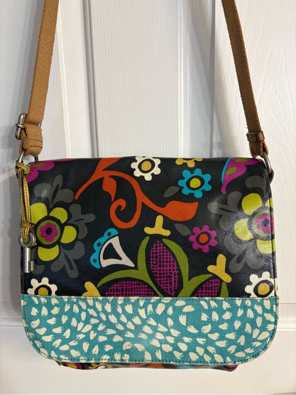 Fossil Key-Per Floral Boho Crossbody Messenger Bag